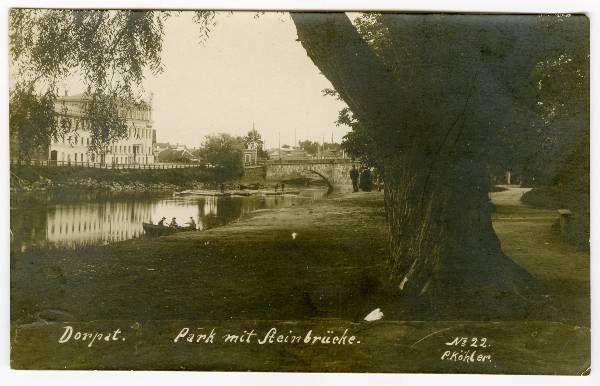 foto: Emajõe park, Kivisild, Bellevue hotell 1917. a
